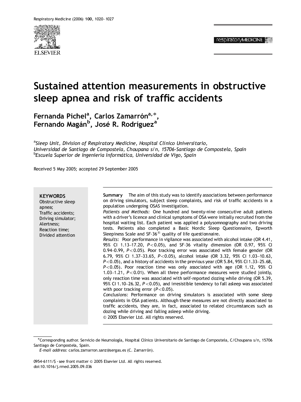 Sustained attention measurements in obstructive sleep apnea and risk of traffic accidents