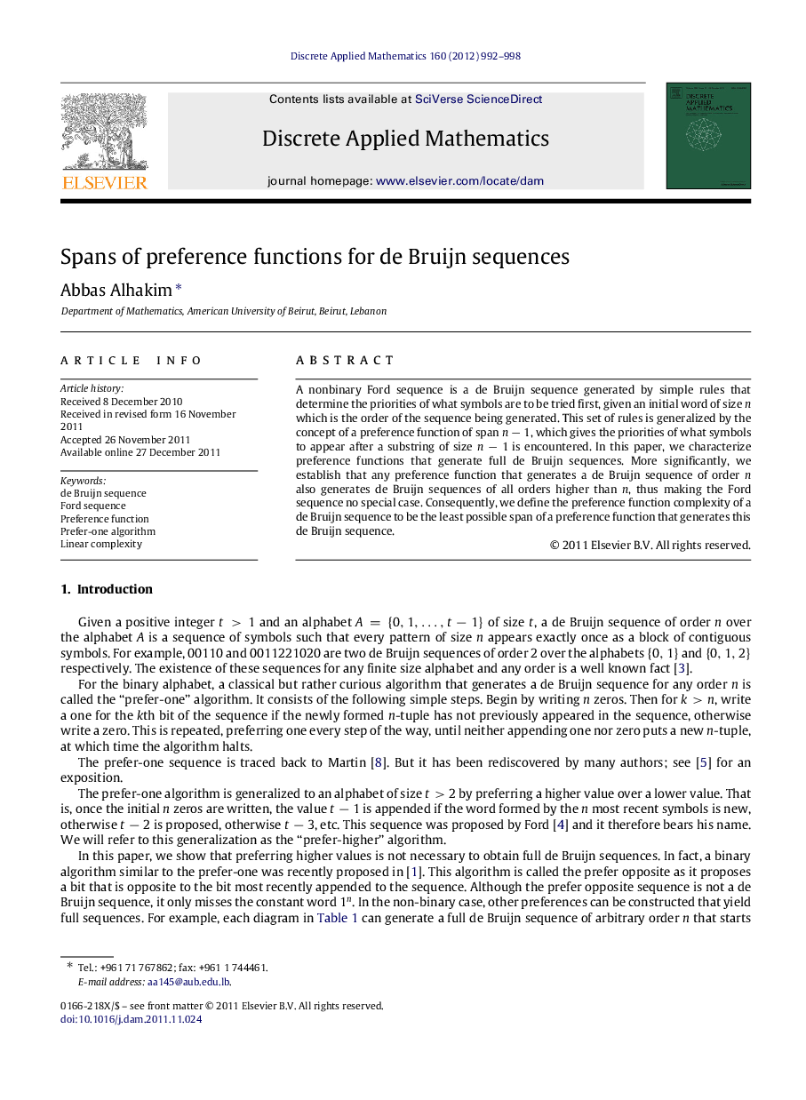 Spans of preference functions for de Bruijn sequences