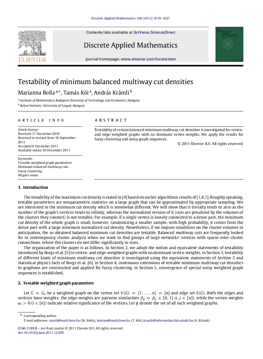 Testability of minimum balanced multiway cut densities