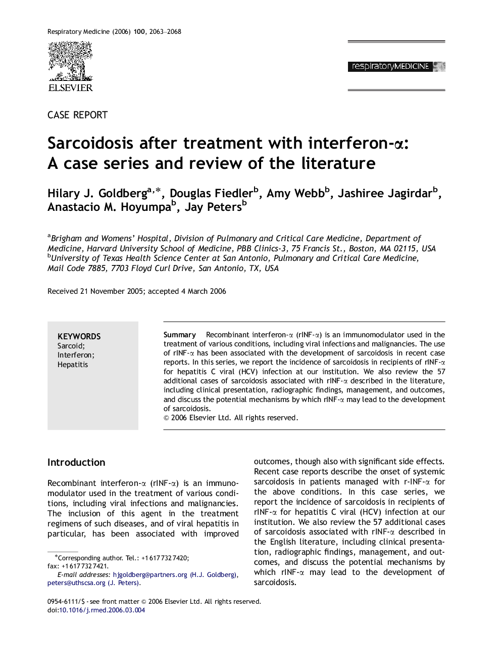 Sarcoidosis after treatment with interferon-α: A case series and review of the literature