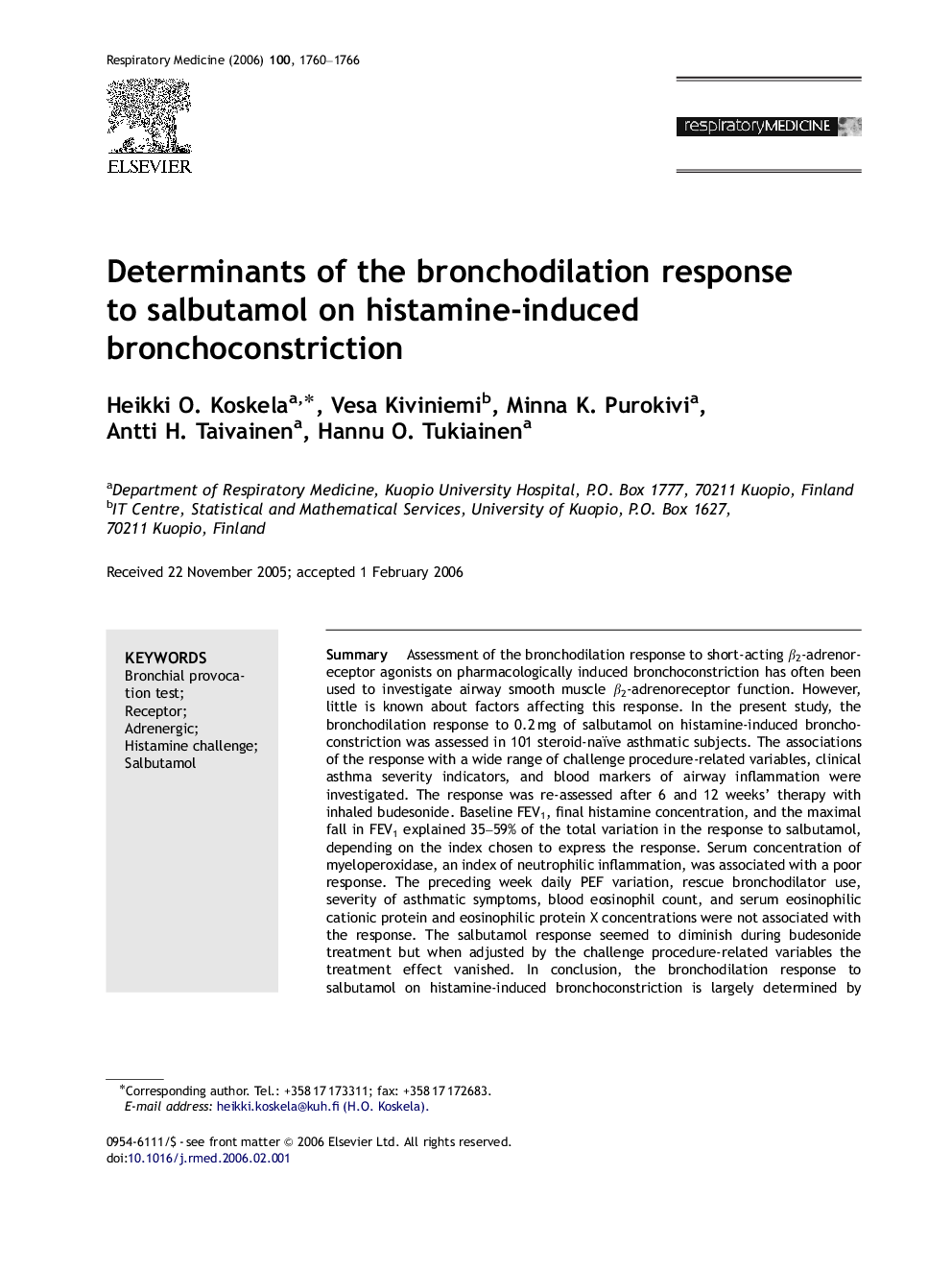 Determinants of the bronchodilation response to salbutamol on histamine-induced bronchoconstriction