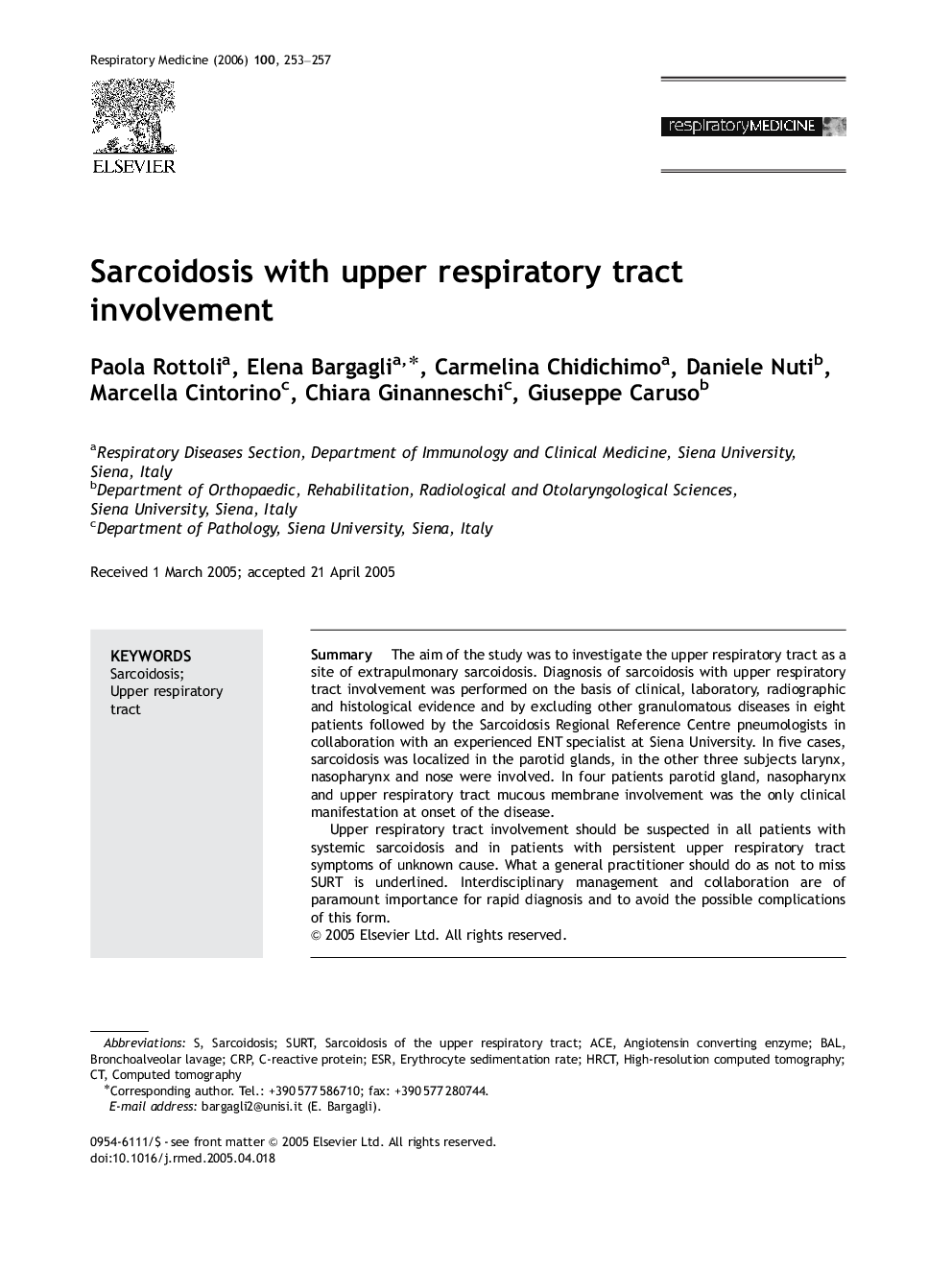 Sarcoidosis with upper respiratory tract involvement