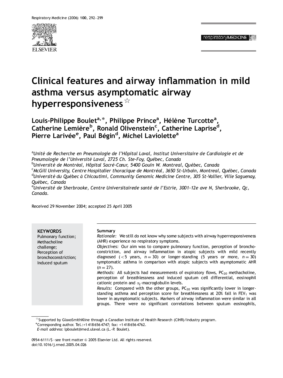 Clinical features and airway inflammation in mild asthma versus asymptomatic airway hyperresponsiveness 