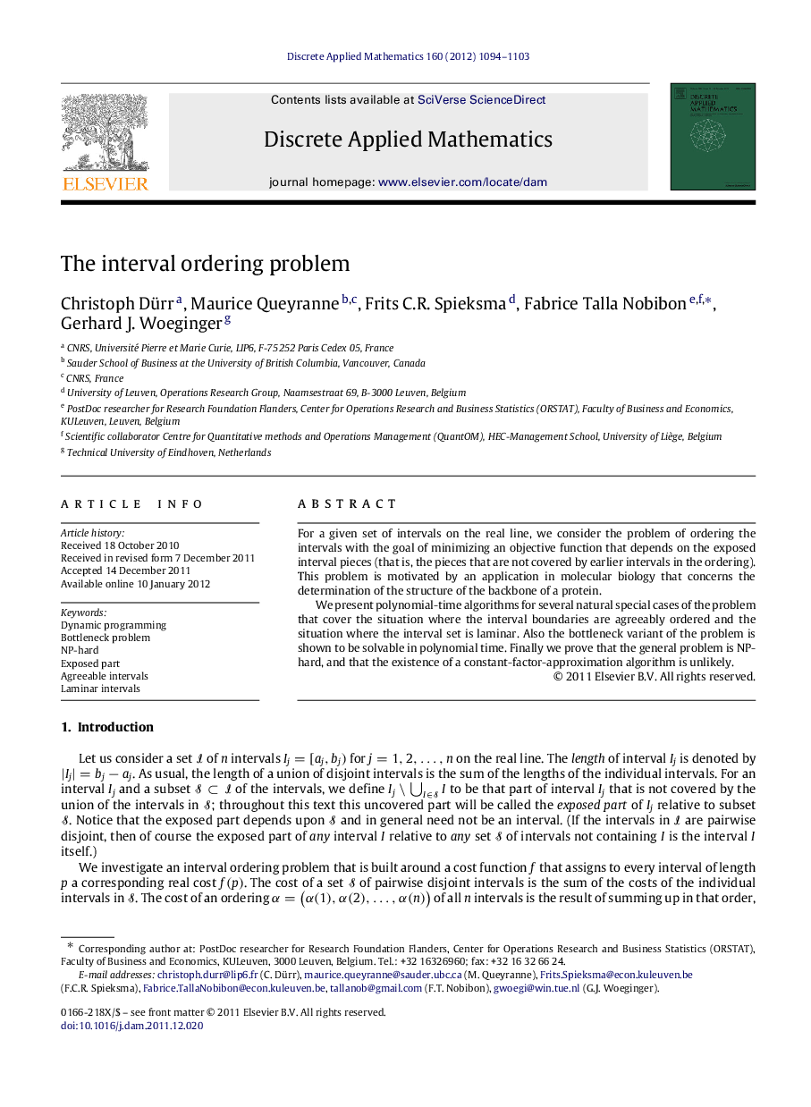 The interval ordering problem