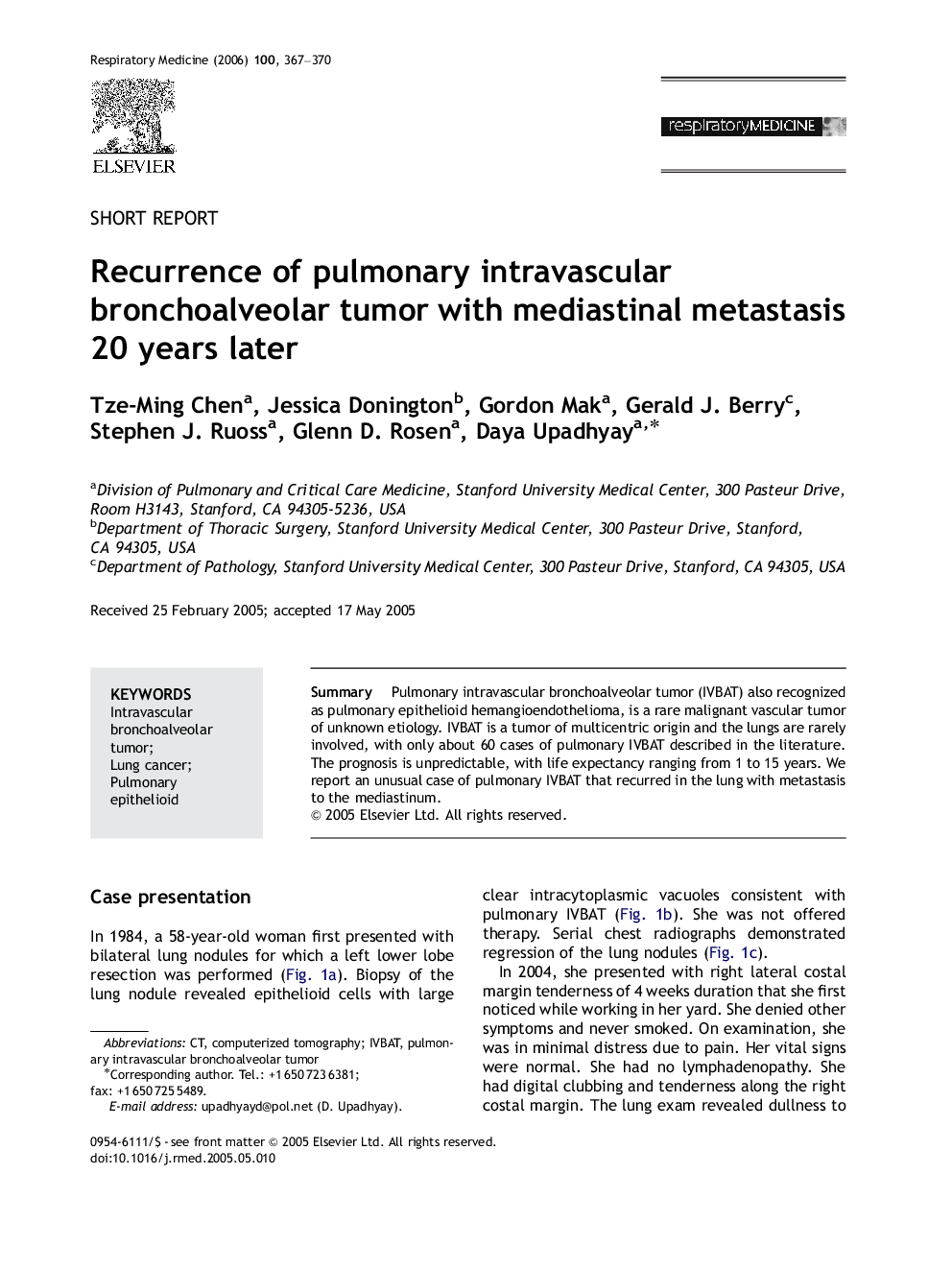 Recurrence of pulmonary intravascular bronchoalveolar tumor with mediastinal metastasis 20 years later
