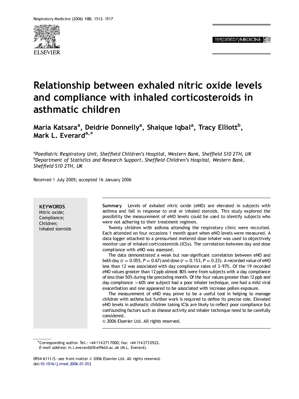 Relationship between exhaled nitric oxide levels and compliance with inhaled corticosteroids in asthmatic children