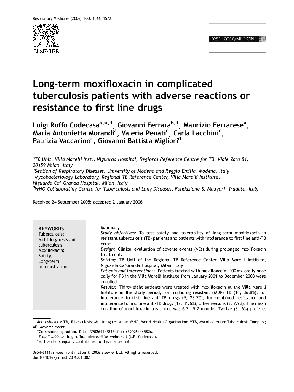 Long-term moxifloxacin in complicated tuberculosis patients with adverse reactions or resistance to first line drugs