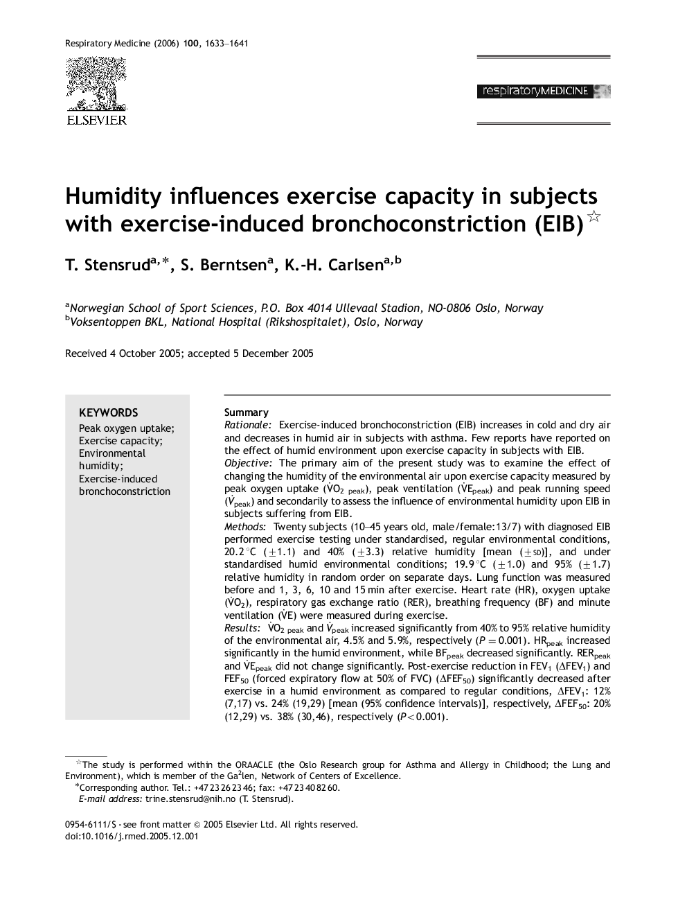 Humidity influences exercise capacity in subjects with exercise-induced bronchoconstriction (EIB) 