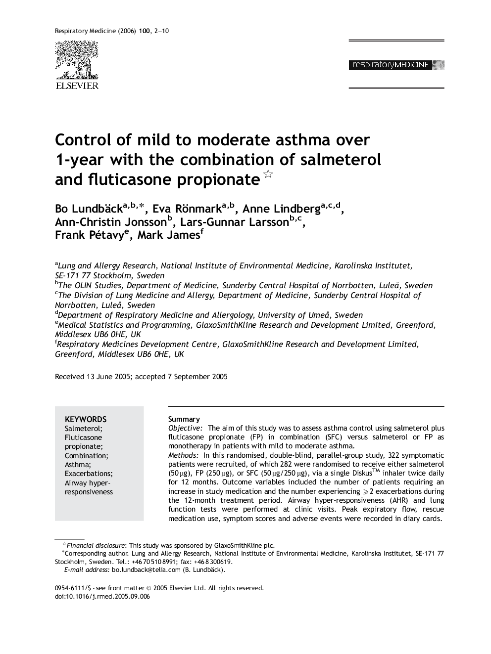 Control of mild to moderate asthma over 1-year with the combination of salmeterol and fluticasone propionate 