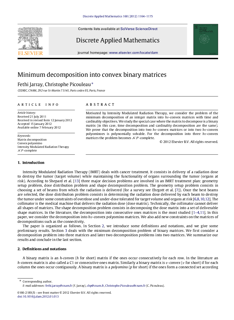 Minimum decomposition into convex binary matrices