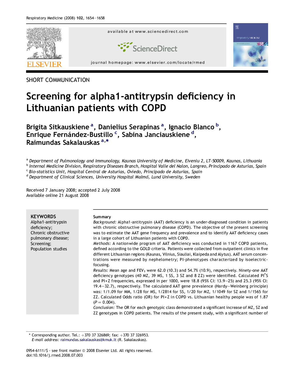 Screening for alpha1-antitrypsin deficiency in Lithuanian patients with COPD