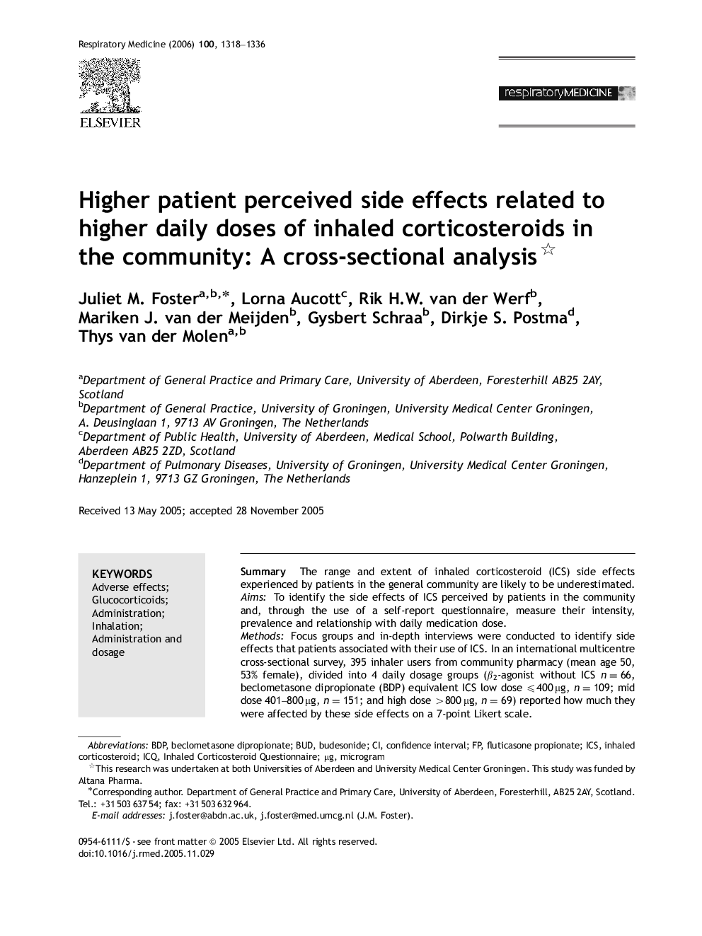 Higher patient perceived side effects related to higher daily doses of inhaled corticosteroids in the community: A cross-sectional analysis 