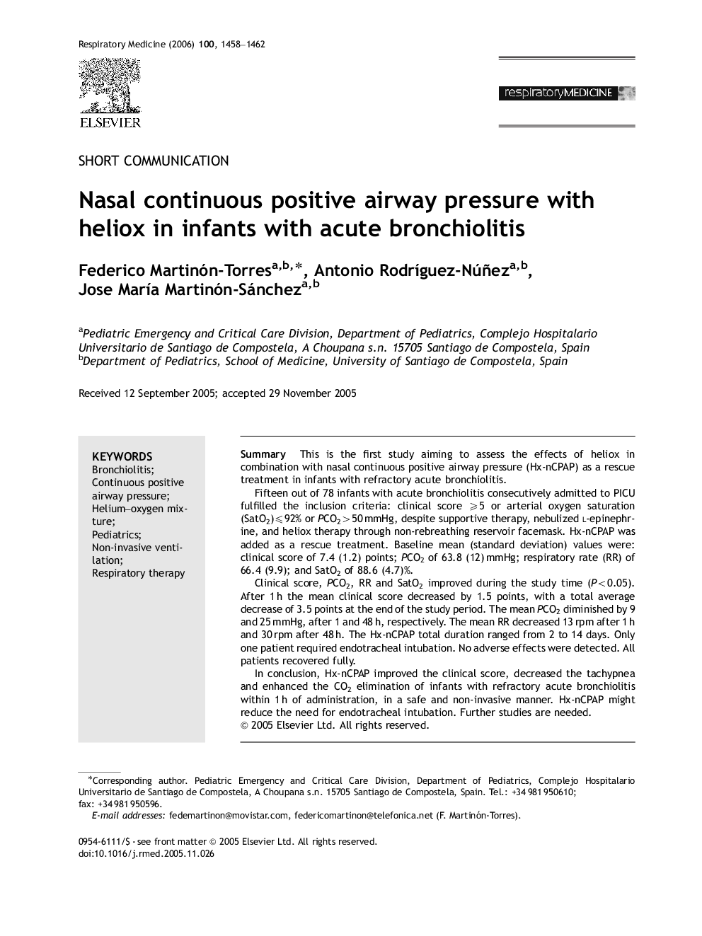 Nasal continuous positive airway pressure with heliox in infants with acute bronchiolitis