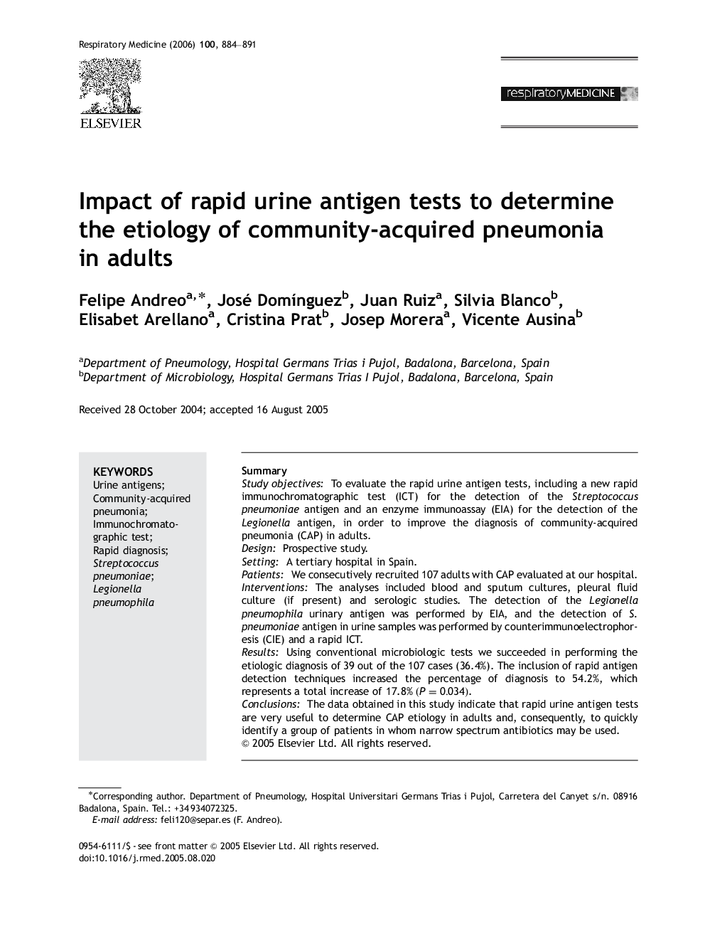 Impact of rapid urine antigen tests to determine the etiology of community-acquired pneumonia in adults