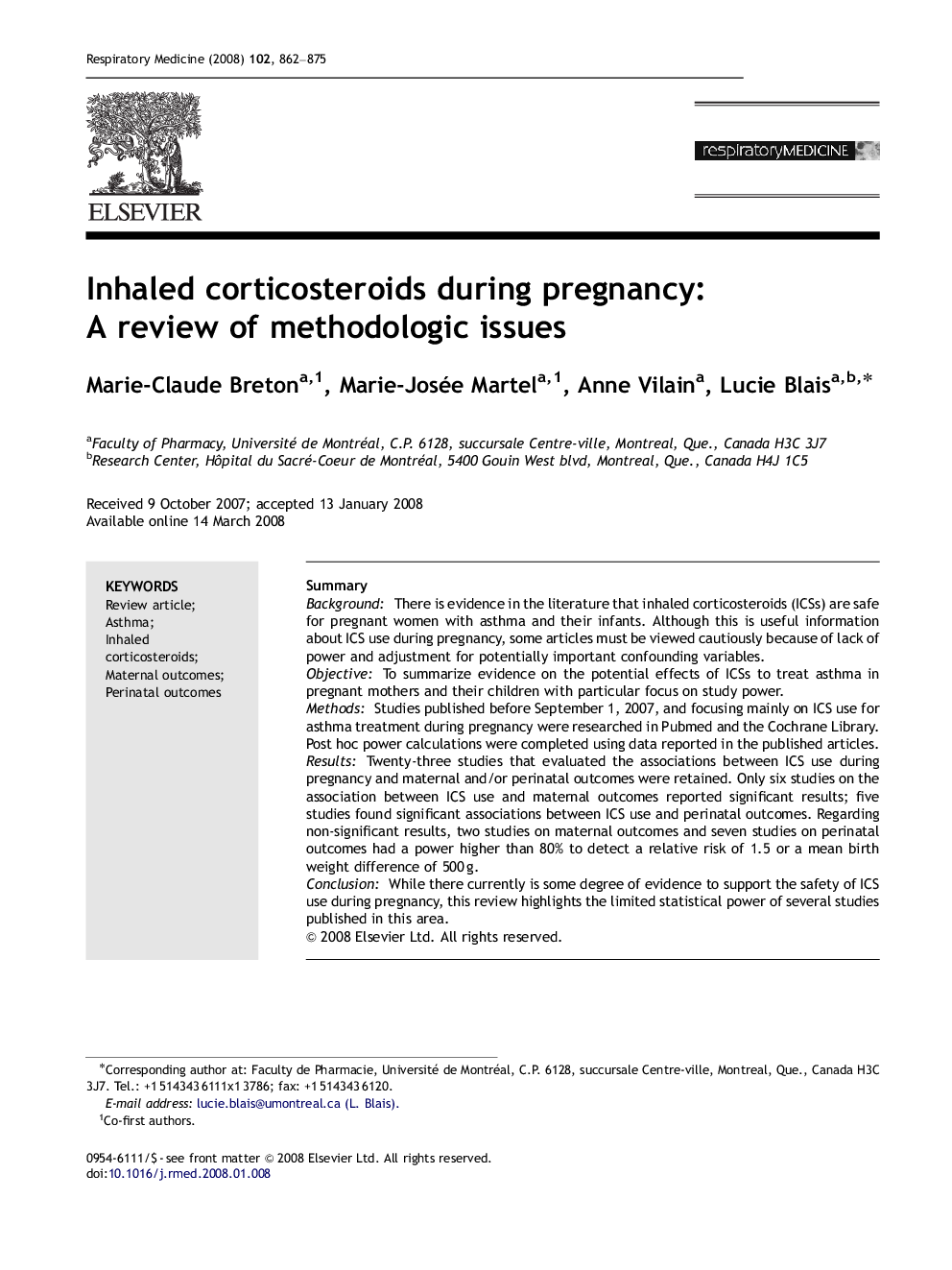 Inhaled corticosteroids during pregnancy: A review of methodologic issues