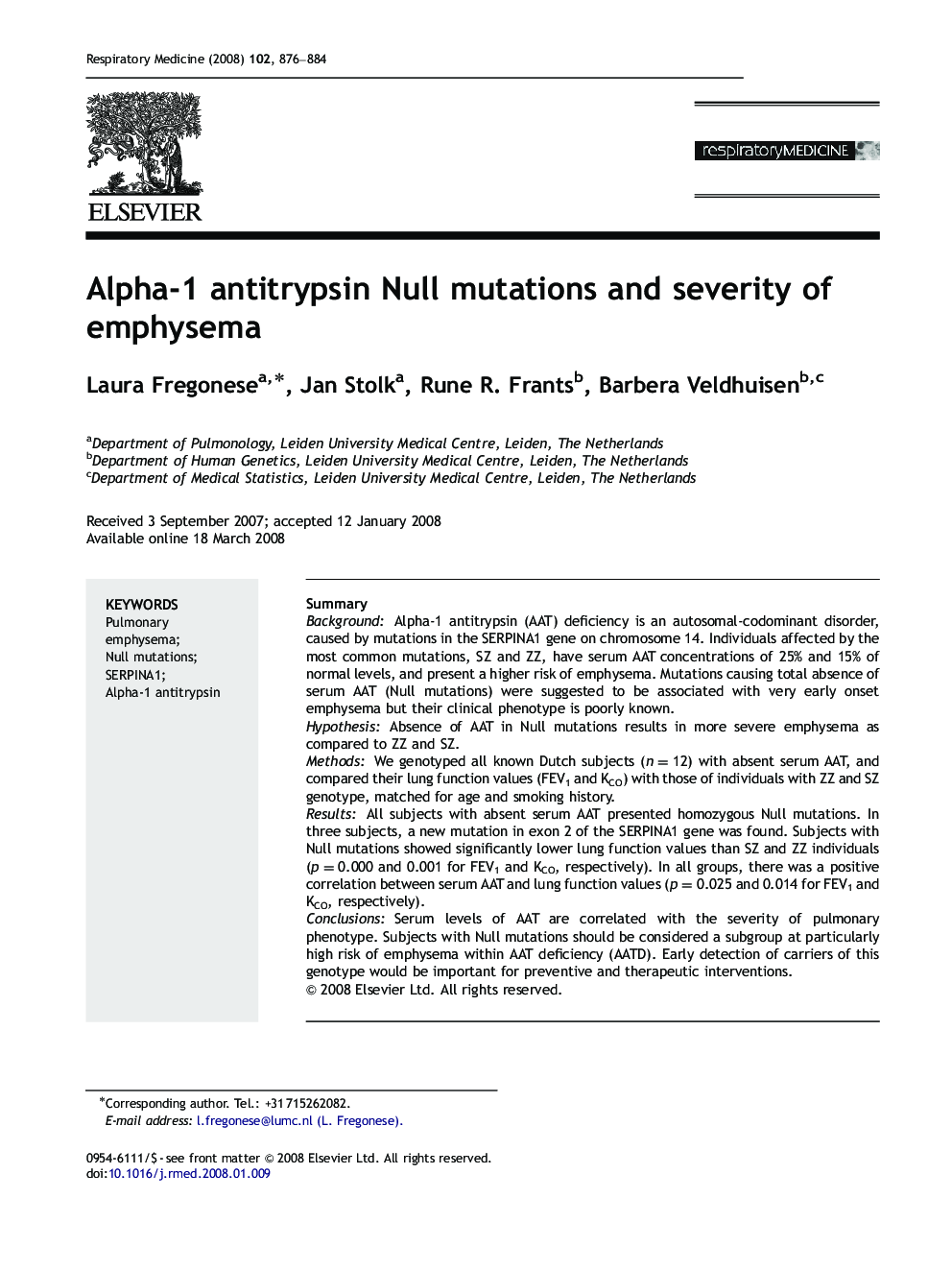 Alpha-1 antitrypsin Null mutations and severity of emphysema