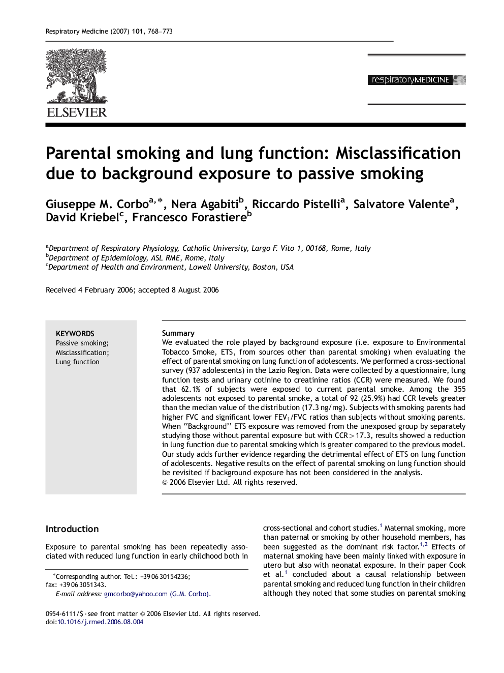 Parental smoking and lung function: Misclassification due to background exposure to passive smoking