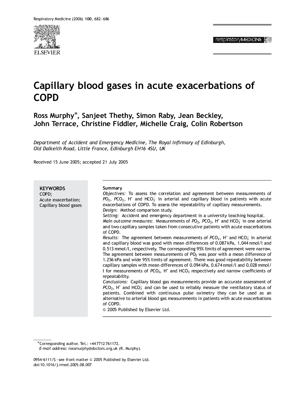 Capillary blood gases in acute exacerbations of COPD