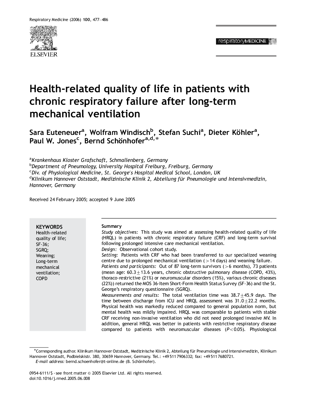 Health-related quality of life in patients with chronic respiratory failure after long-term mechanical ventilation