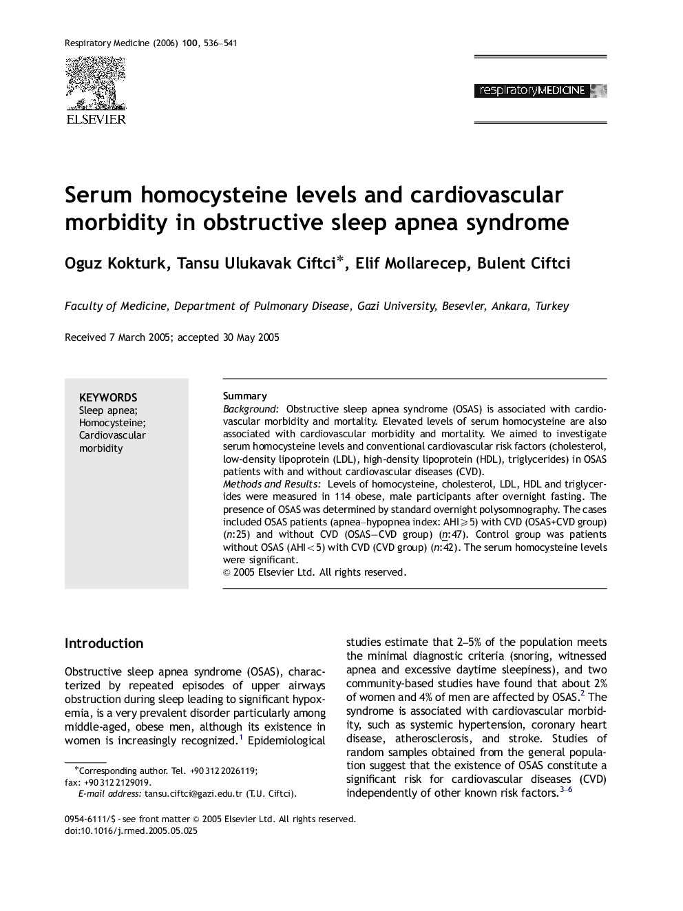 Serum homocysteine levels and cardiovascular morbidity in obstructive sleep apnea syndrome