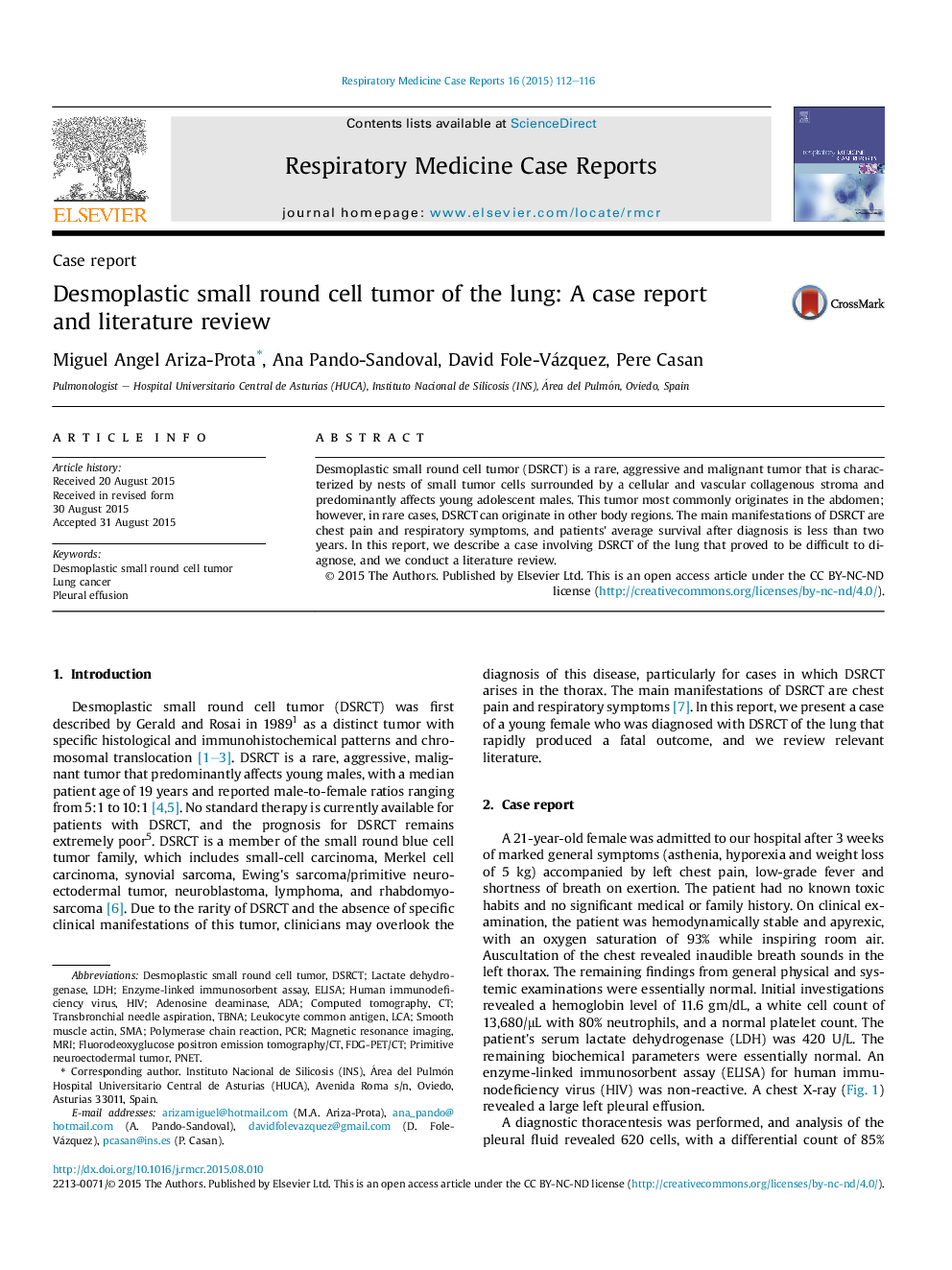 Desmoplastic small round cell tumor of the lung: A case report and literature review