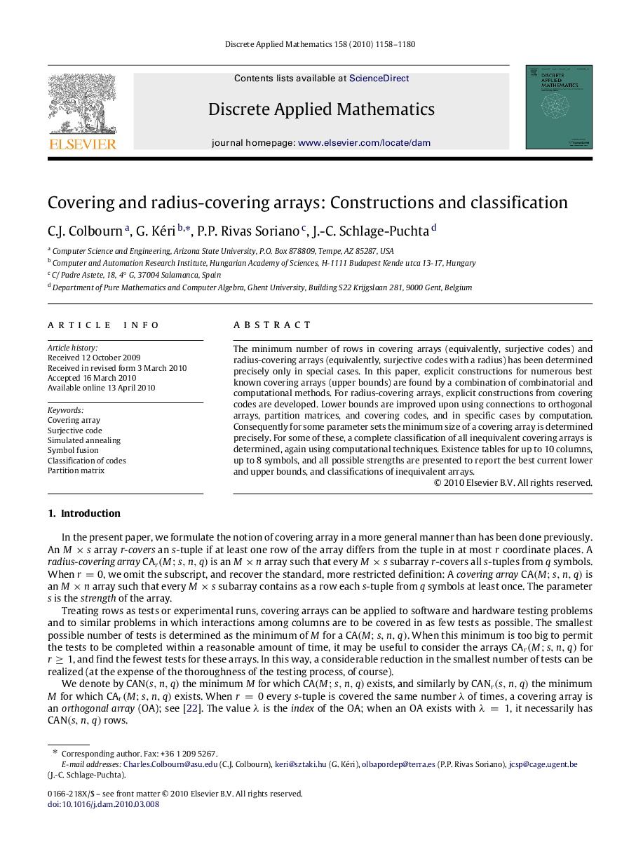 Covering and radius-covering arrays: Constructions and classification