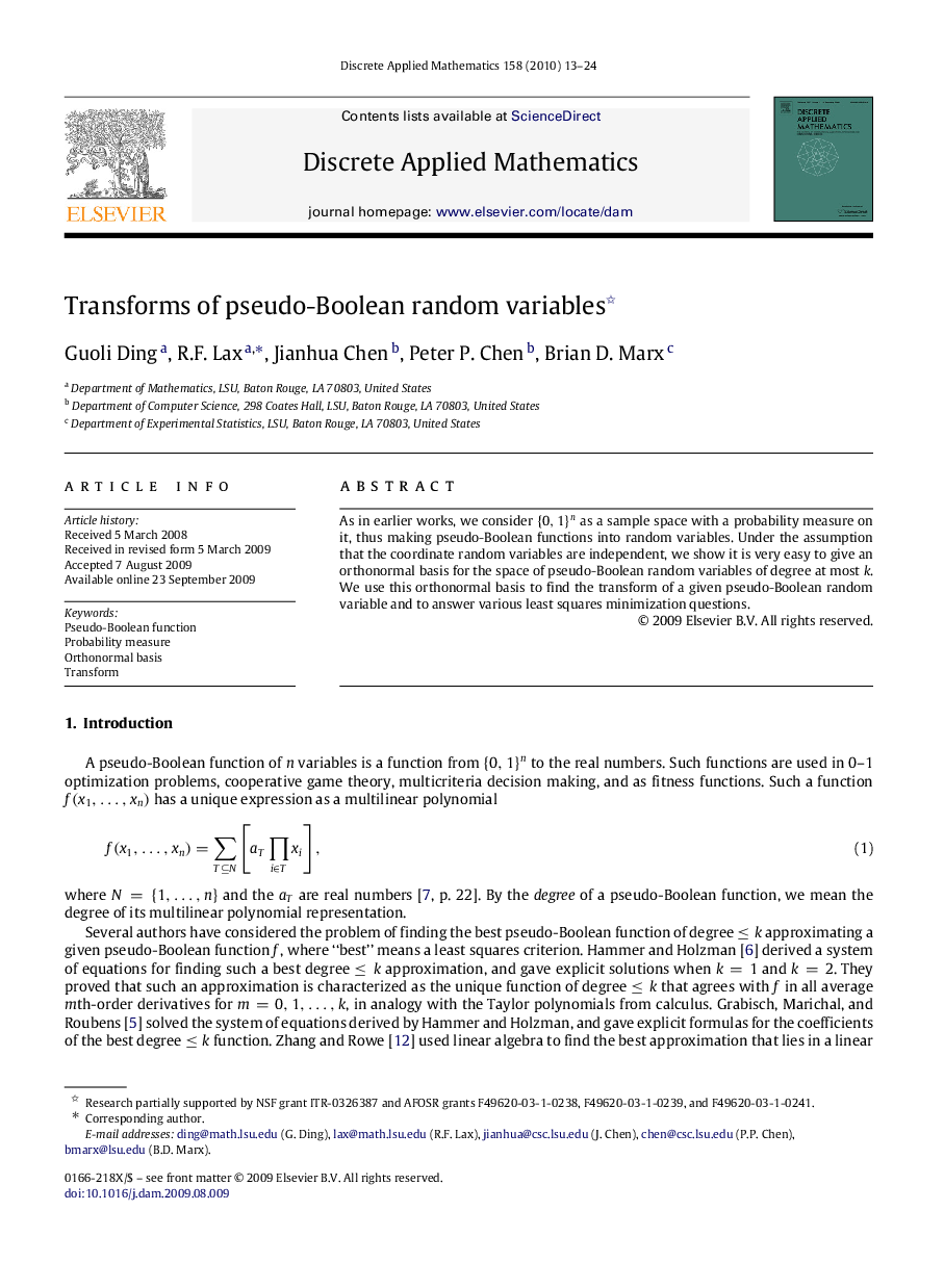 Transforms of pseudo-Boolean random variables 