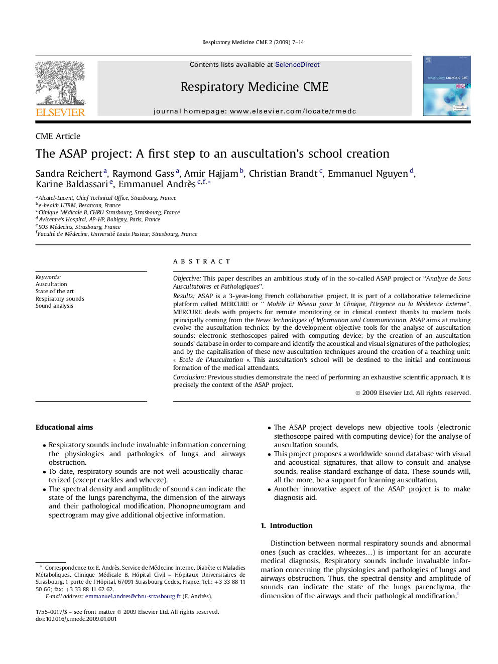 The ASAP project: A first step to an auscultation's school creation