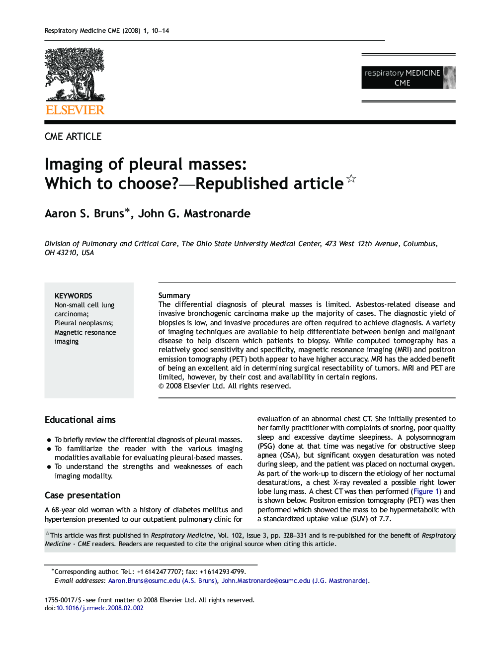 Imaging of pleural masses: Which to choose?—Republished article 