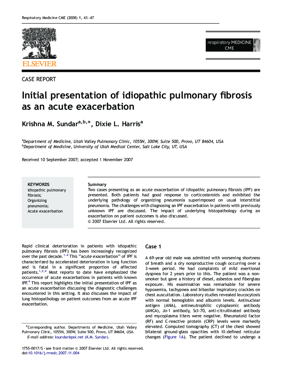 Initial presentation of idiopathic pulmonary fibrosis as an acute exacerbation