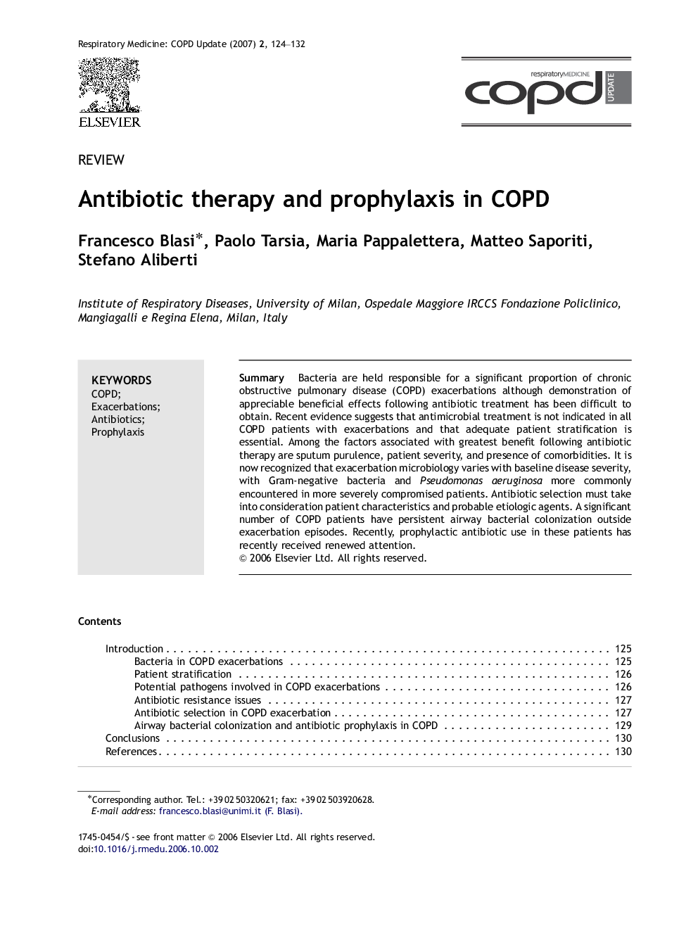 Antibiotic therapy and prophylaxis in COPD