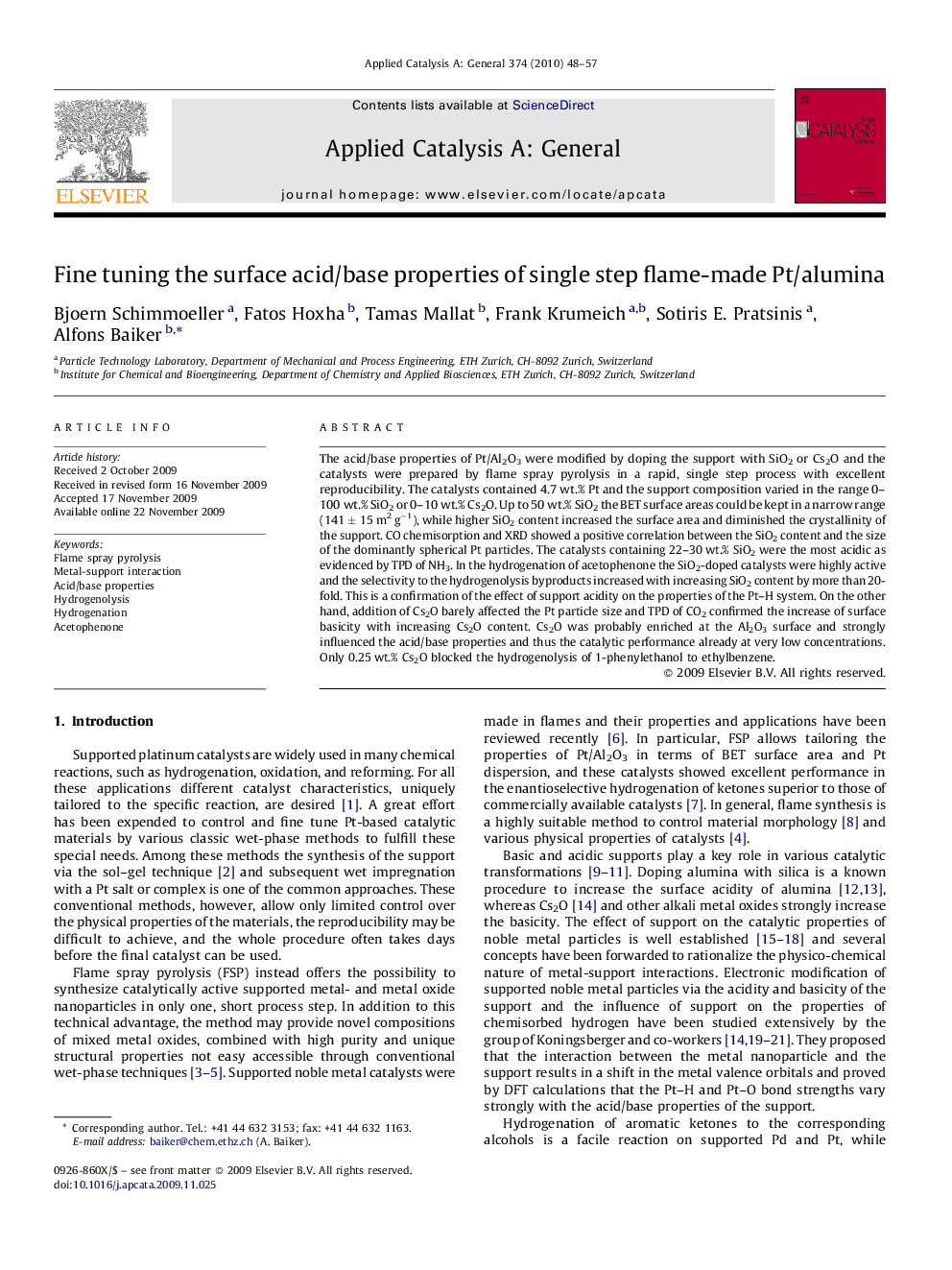 Fine tuning the surface acid/base properties of single step flame-made Pt/alumina