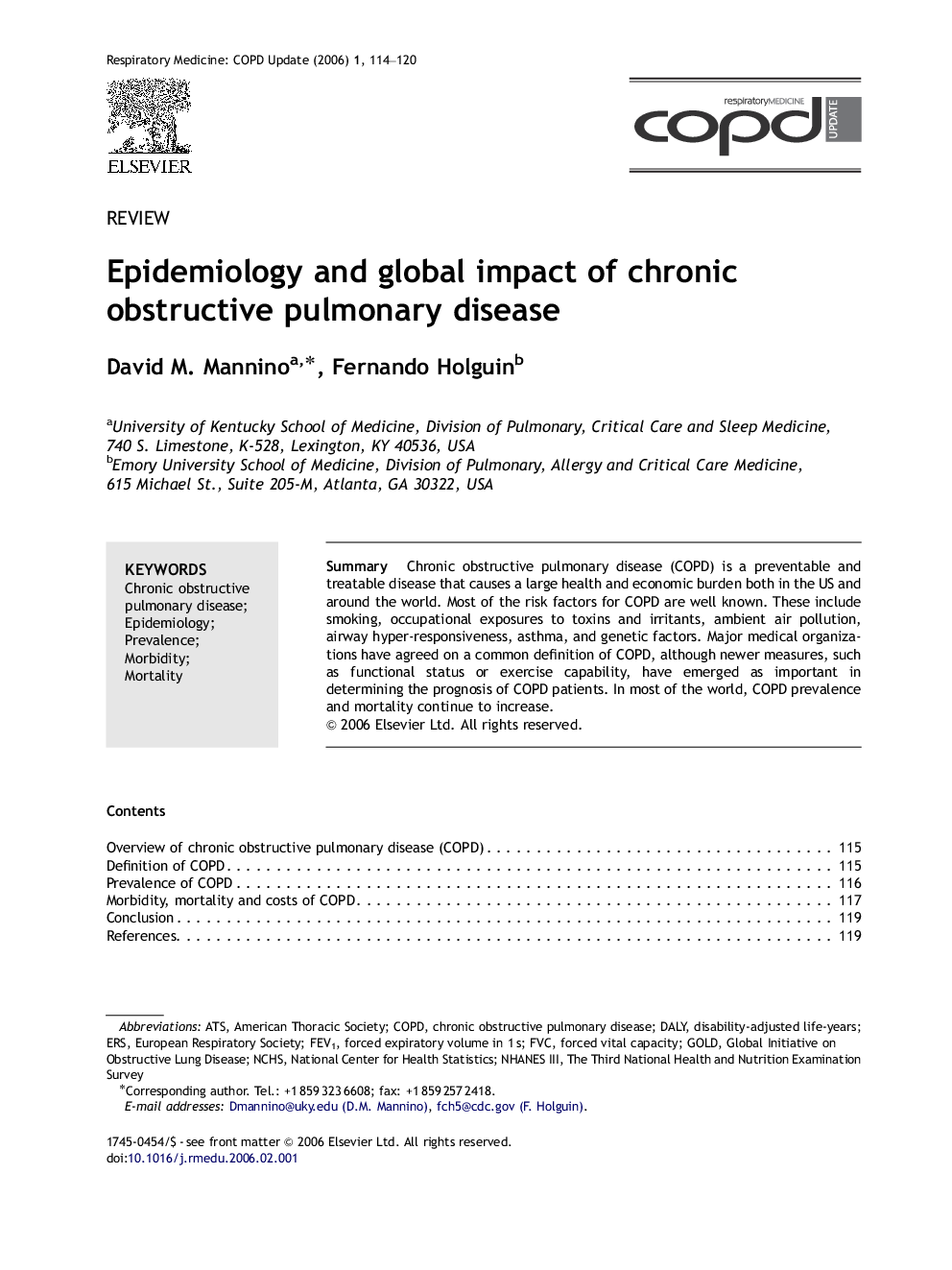 Epidemiology and global impact of chronic obstructive pulmonary disease