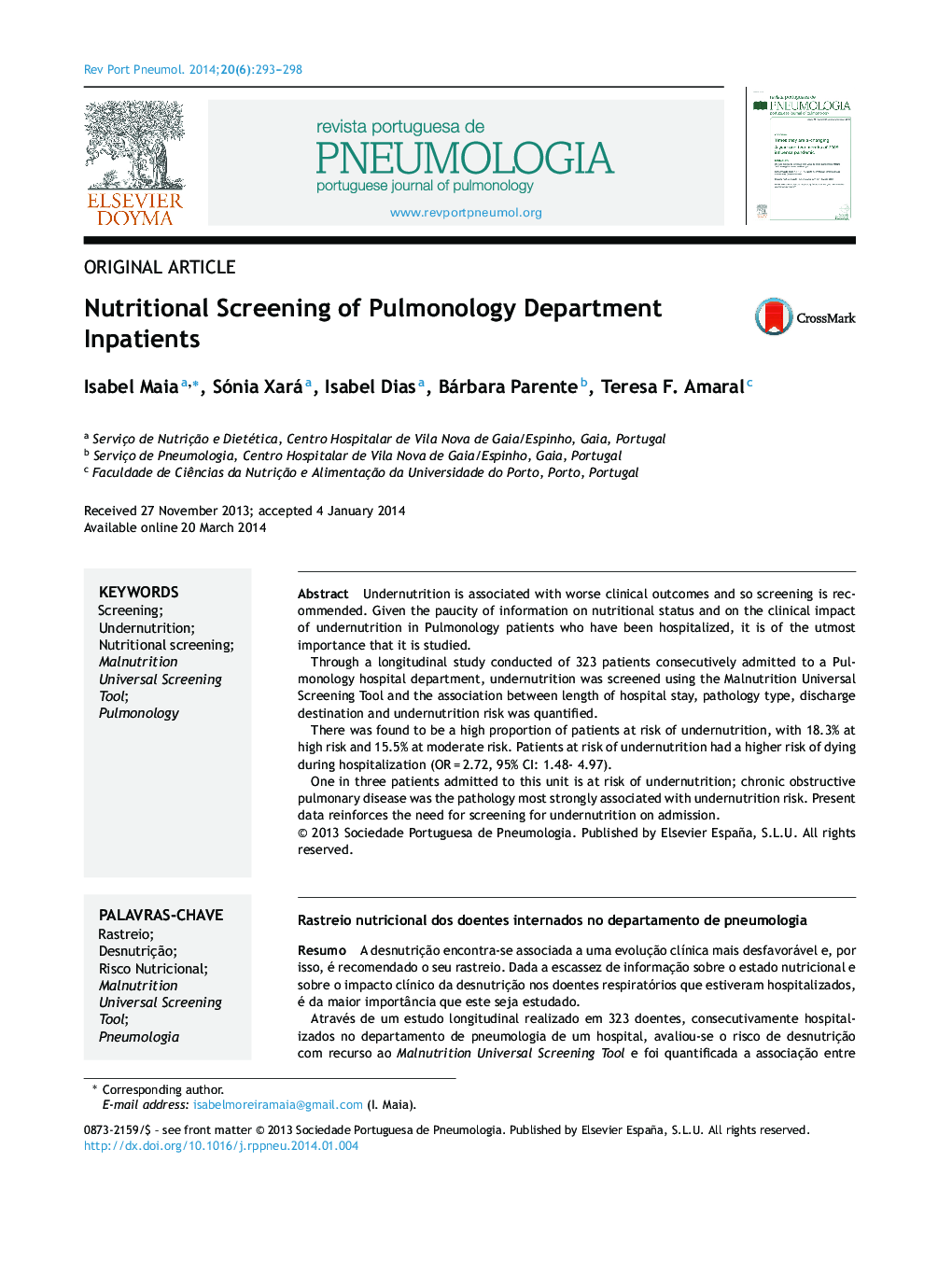 Nutritional Screening of Pulmonology Department Inpatients