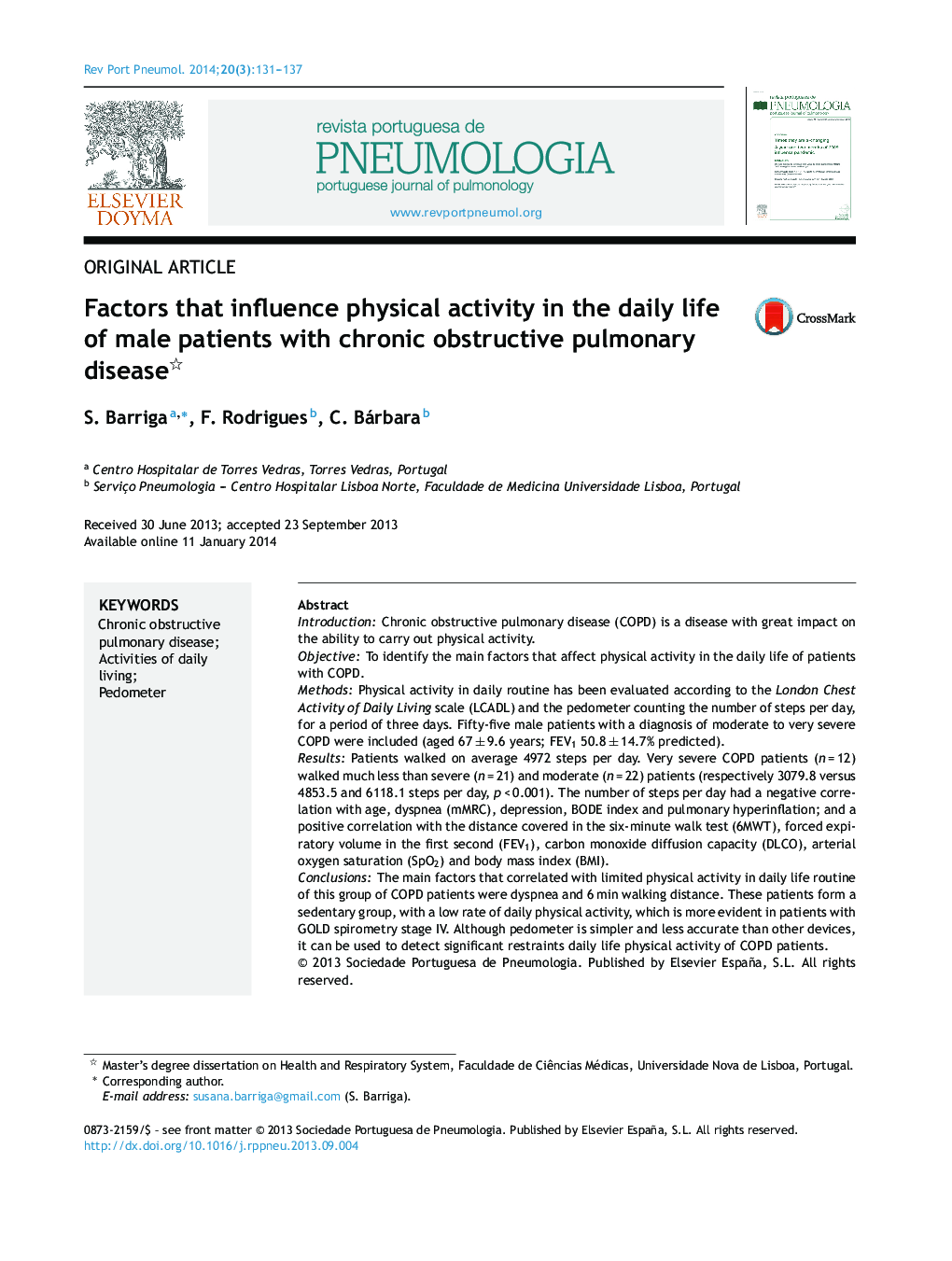 Factors that influence physical activity in the daily life of male patients with chronic obstructive pulmonary disease 