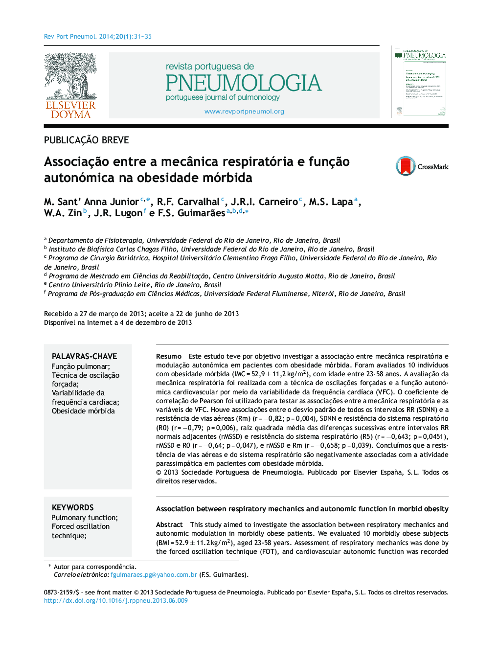 Associação entre a mecânica respiratória e função autonómica na obesidade mórbida