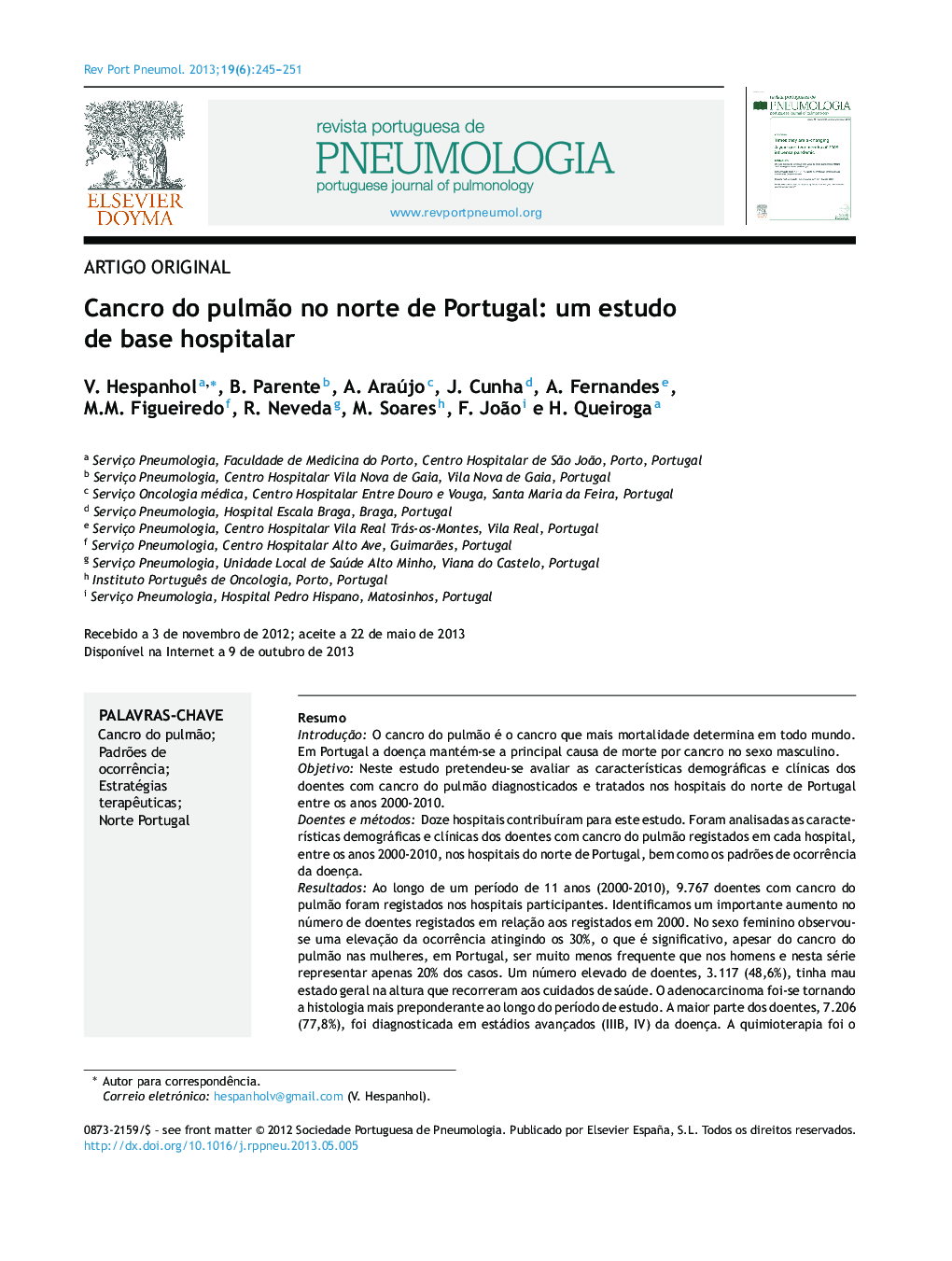 Cancro do pulmão no norte de Portugal: um estudo de base hospitalar