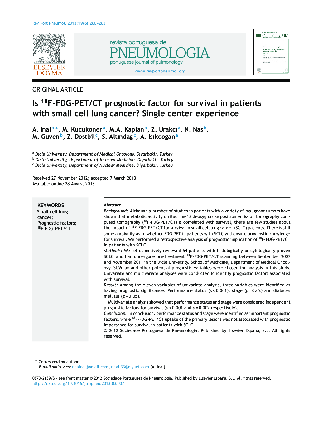 Is 18F-FDG-PET/CT prognostic factor for survival in patients with small cell lung cancer? Single center experience