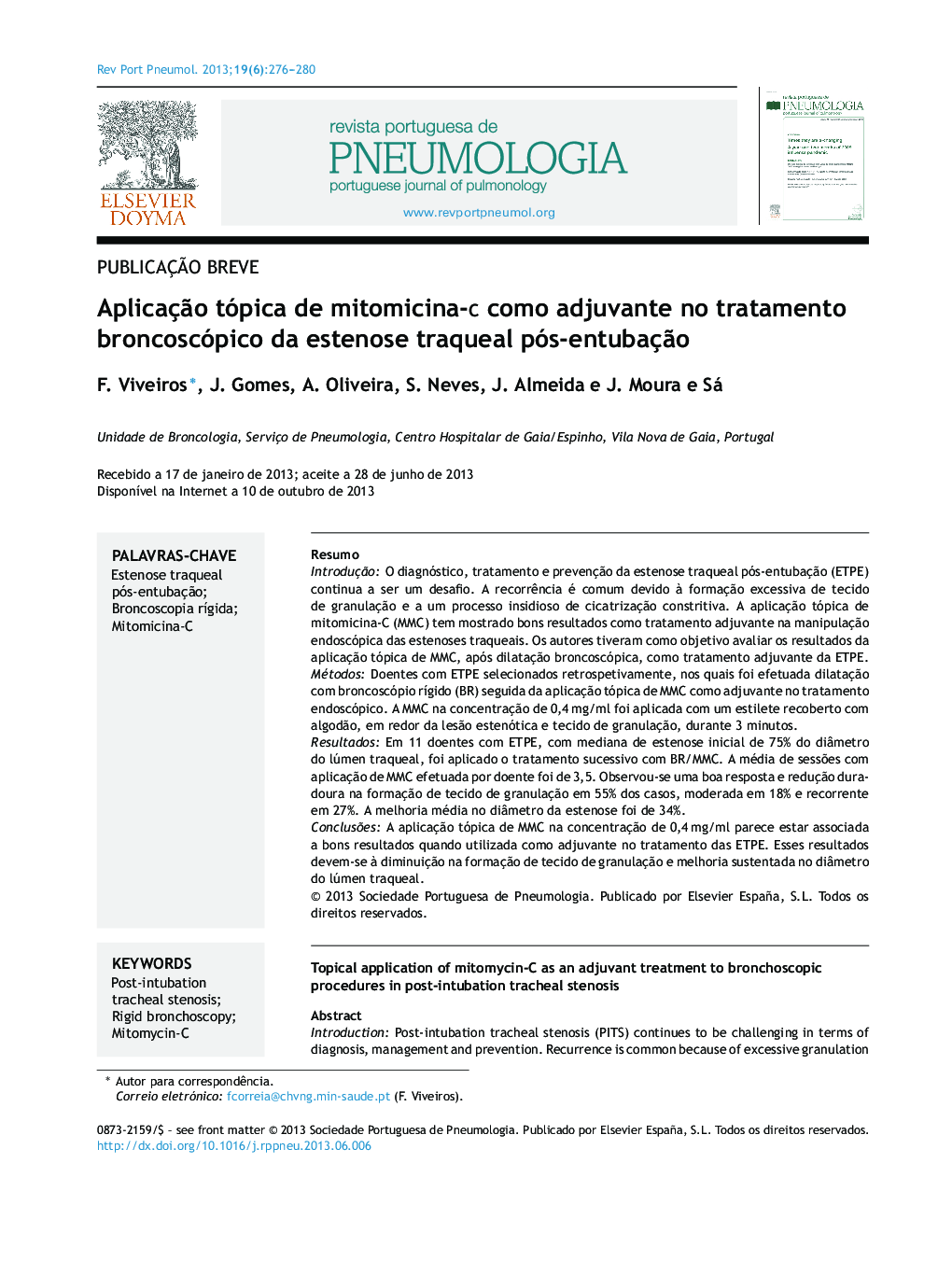 Aplicação tópica de mitomicina-C como adjuvante no tratamento broncoscópico da estenose traqueal pós-entubação