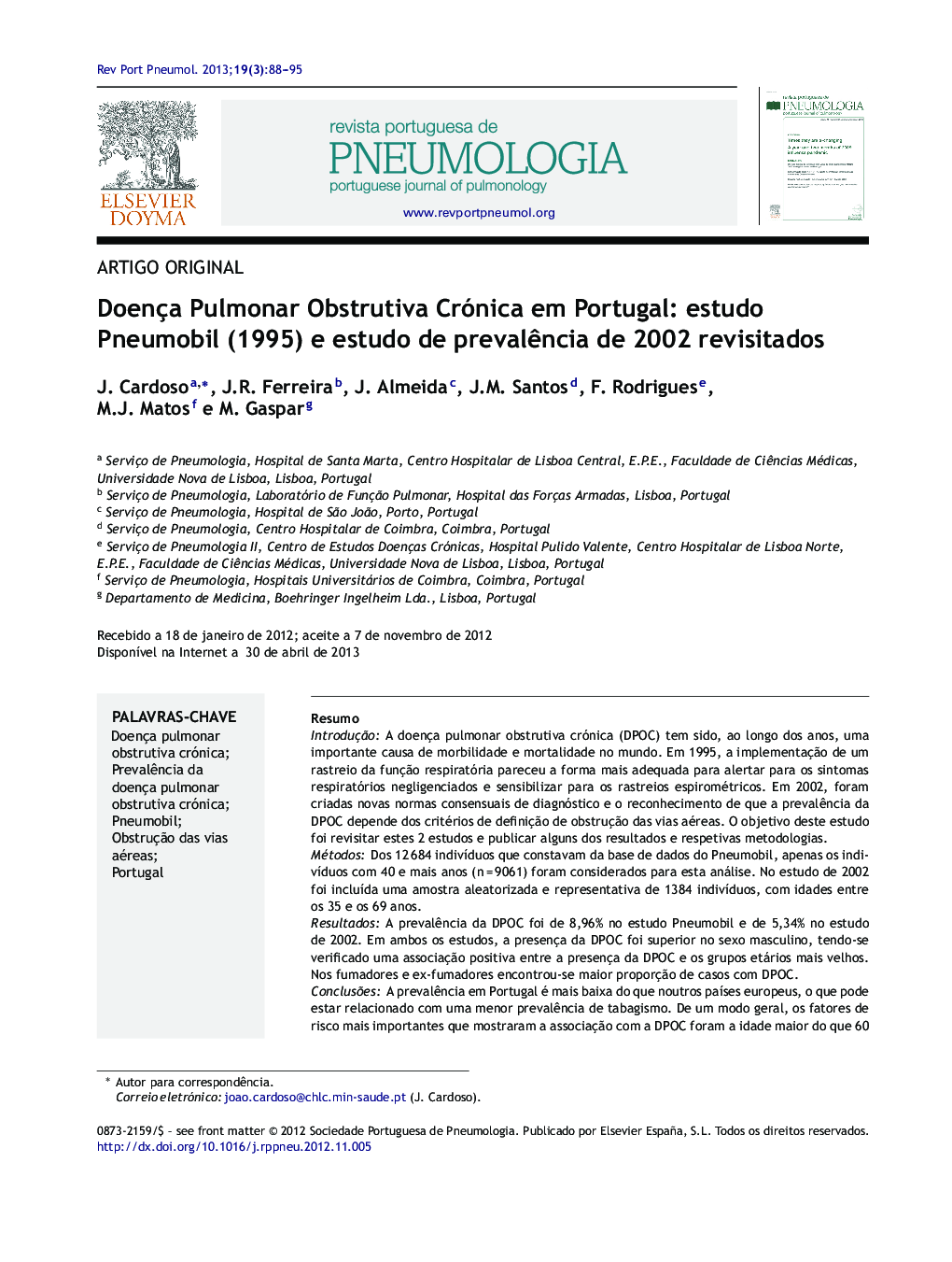 Doença Pulmonar Obstrutiva Crónica em Portugal: estudo Pneumobil (1995) e estudo de prevalência de 2002 revisitados