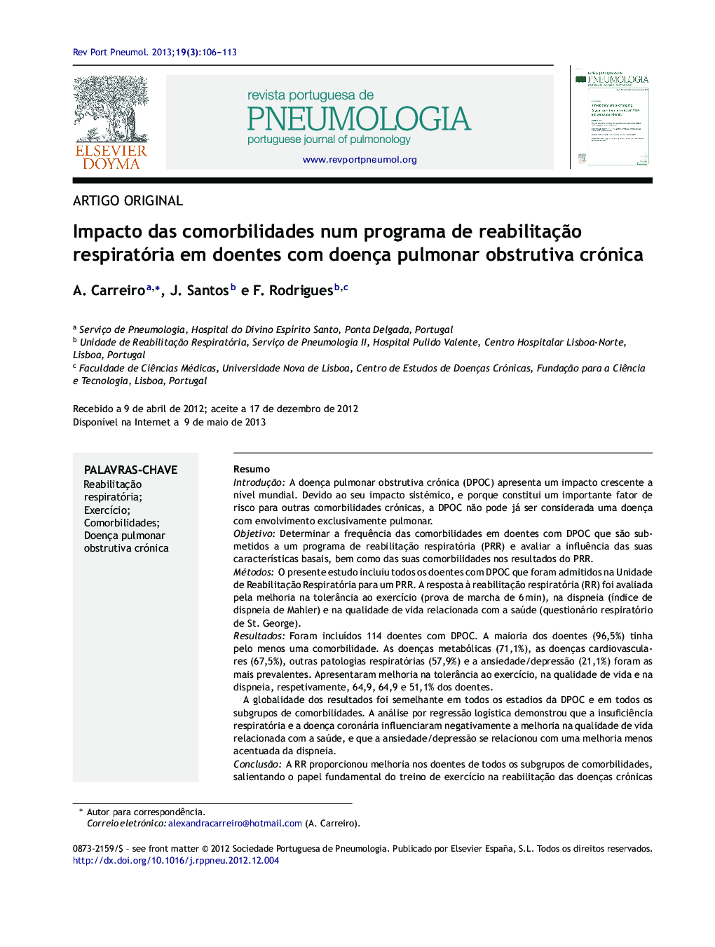 Impacto das comorbilidades num programa de reabilitação respiratória em doentes com doença pulmonar obstrutiva crónica