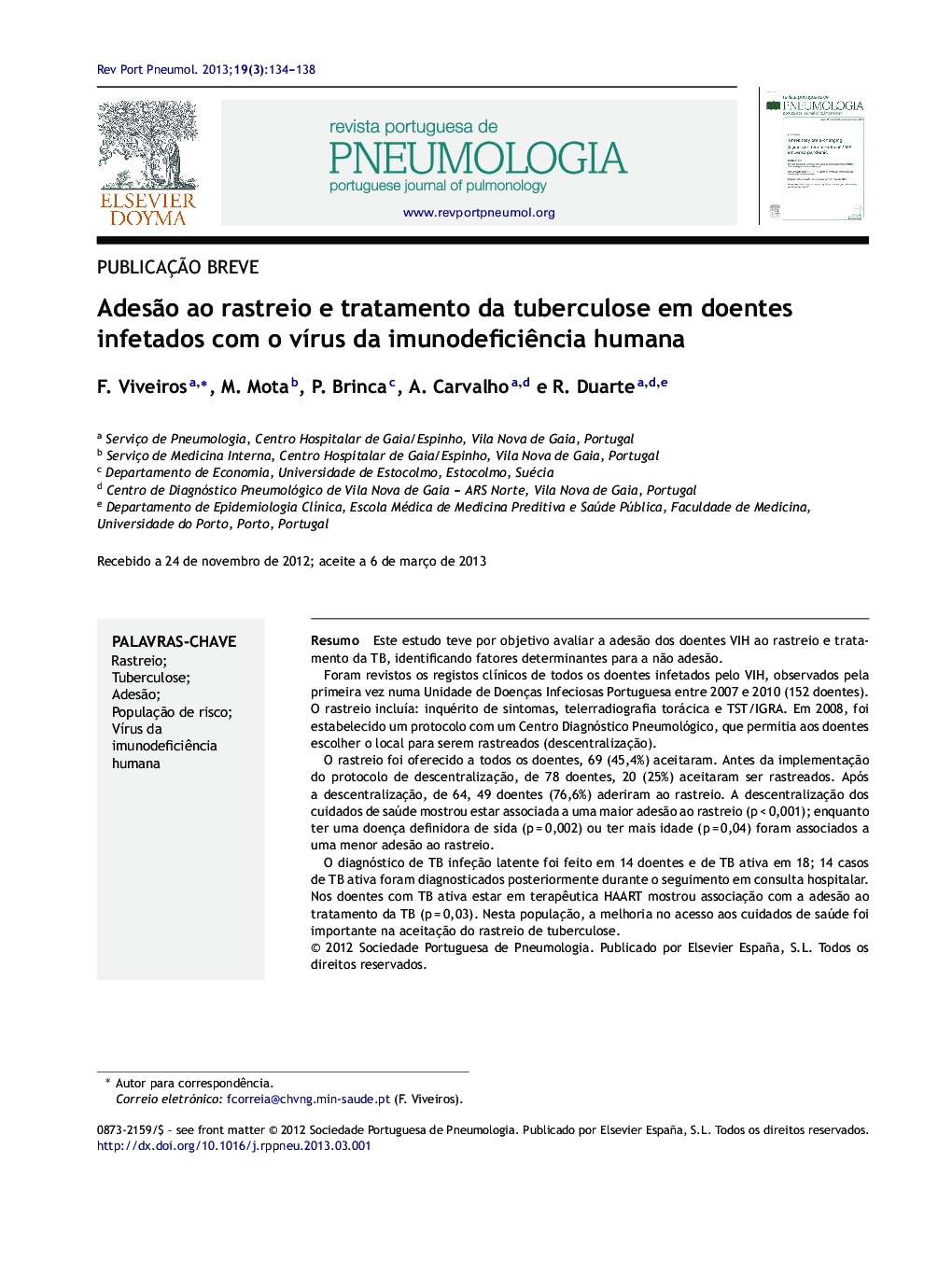 Adesão ao rastreio e tratamento da tuberculose em doentes infetados com o vírus da imunodeficiência humana