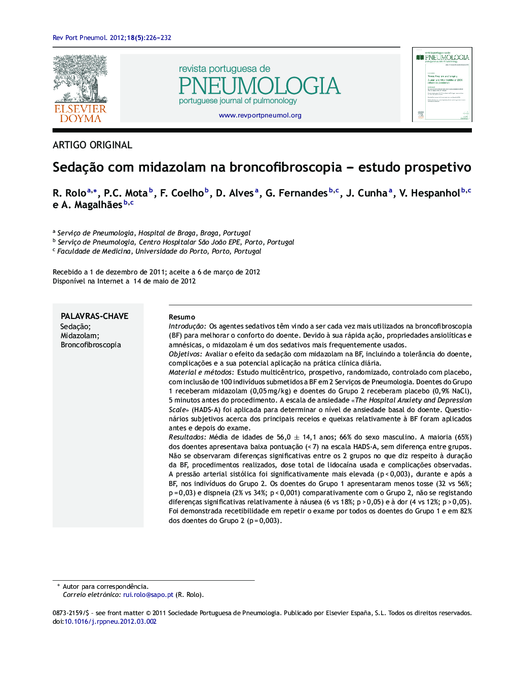 Sedação com midazolam na broncofibroscopia – estudo prospetivo