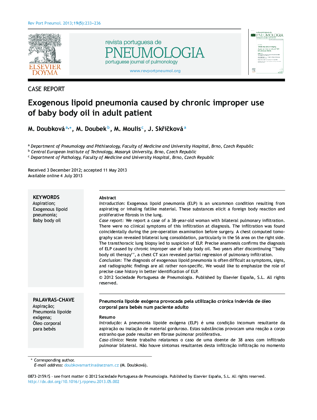 Exogenous lipoid pneumonia caused by chronic improper use of baby body oil in adult patient