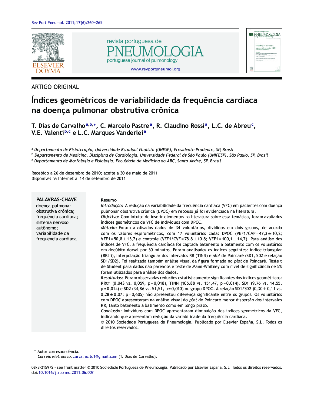 Índices geométricos de variabilidade da frequência cardíaca na doença pulmonar obstrutiva crônica