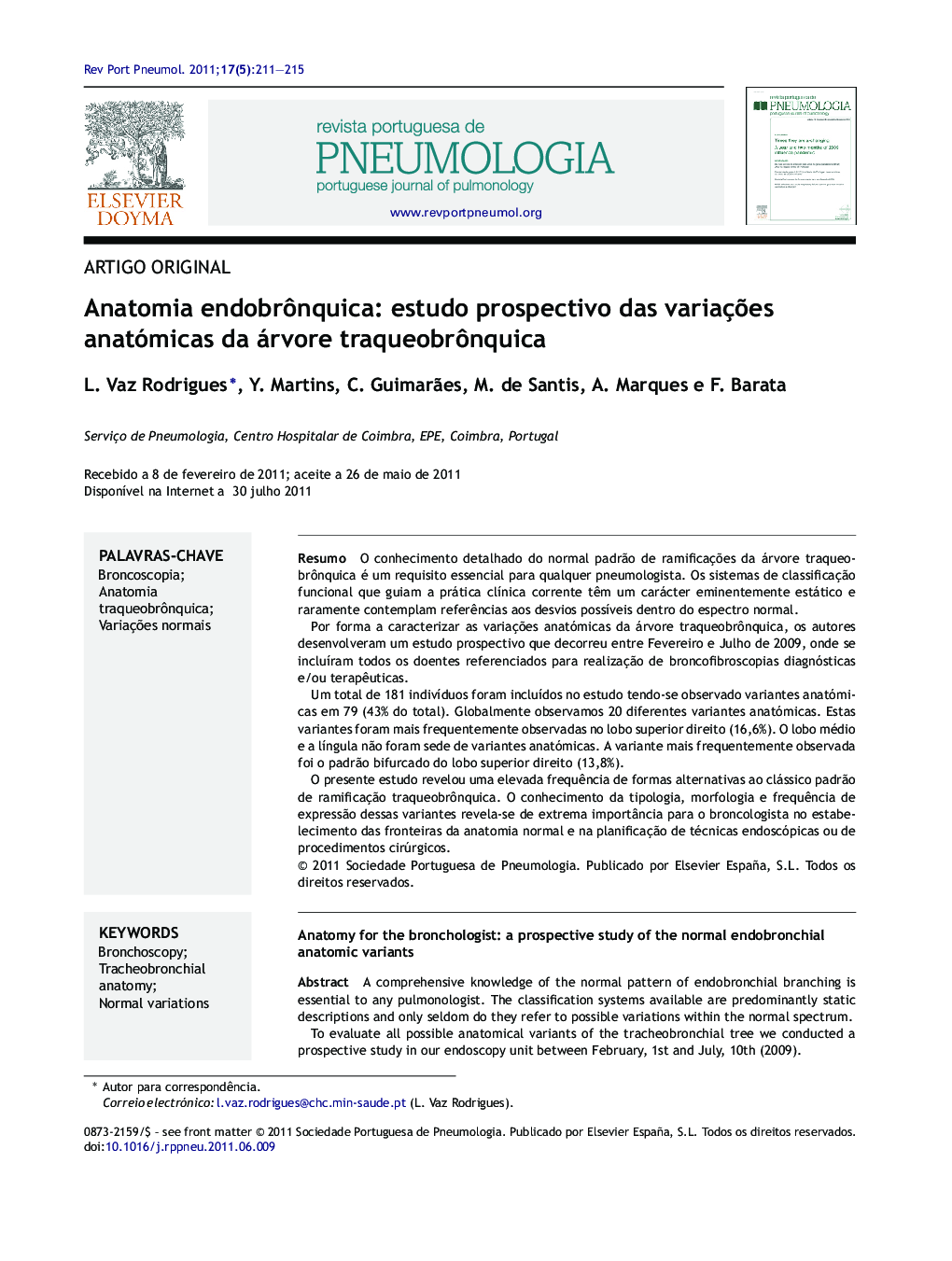 Anatomia endobrônquica: estudo prospectivo das variações anatómicas da árvore traqueobrônquica