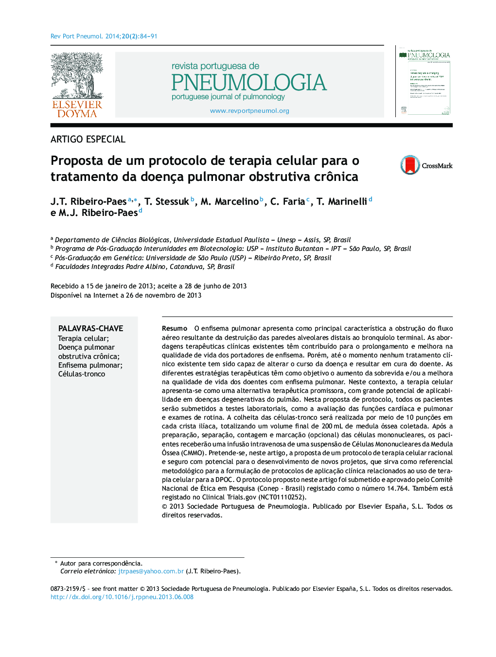 Proposta de um protocolo de terapia celular para o tratamento da doença pulmonar obstrutiva crônica