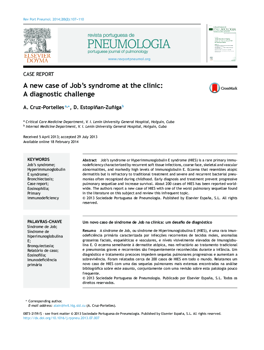 A new case of Job's syndrome at the clinic: A diagnostic challenge