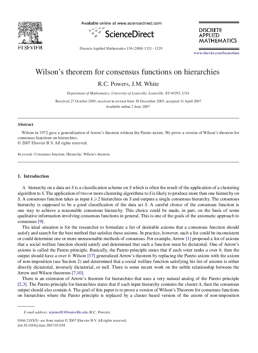 Wilson's theorem for consensus functions on hierarchies