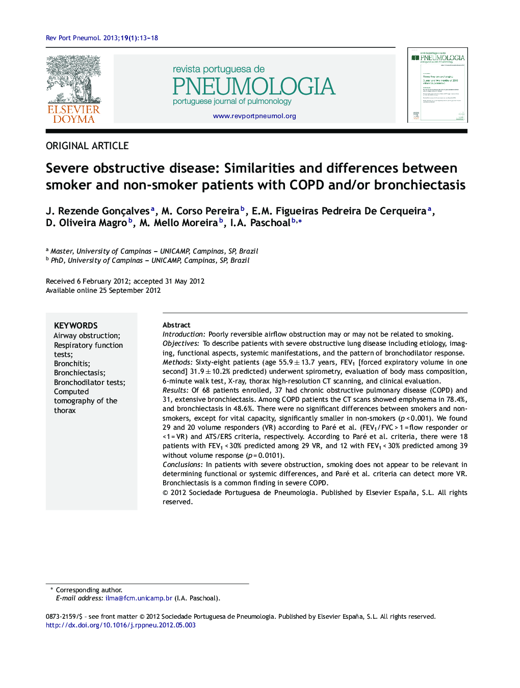 Severe obstructive disease: Similarities and differences between smoker and non-smoker patients with COPD and/or bronchiectasis